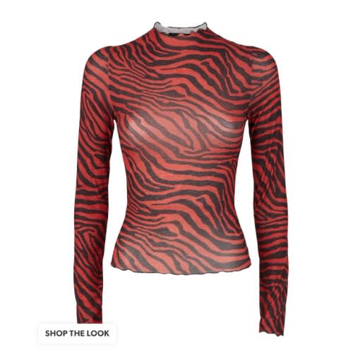 Long Sleeve Animal Thick N Thin Stripe Top - Wine/Black