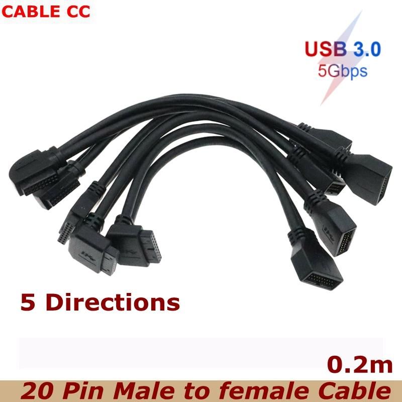 Best Quality Chassis Front Elbow 90 Degree 20P/19Pin Extension Cable Motherboard F-USB3.0 pin IDC Male to Female M/F Data Cable
