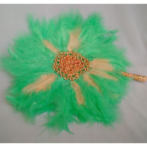 Alexie's - Feathers Bridal Hand Fan -  Mint Green And Peach