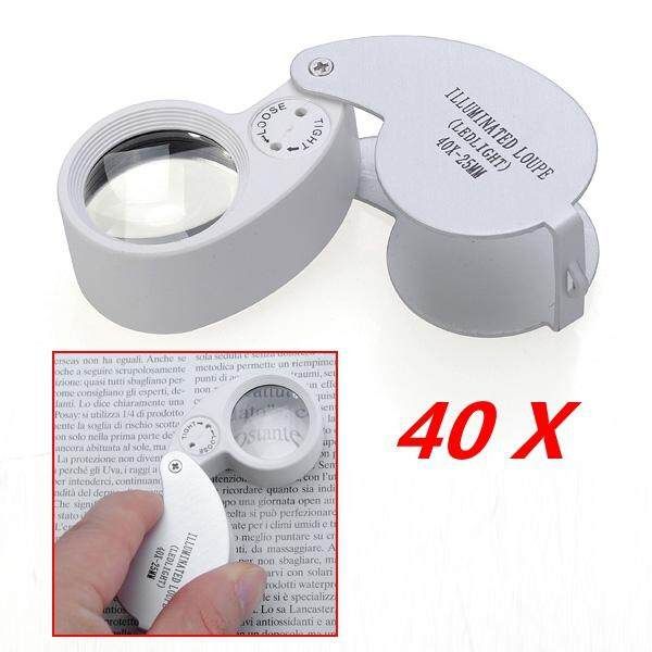 40x 25mm LED Light Folded Magnifier Eye Magnifying Glass Jewelry Loupe Loop
