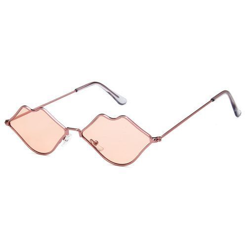 Ladies Trend Metal Personality Small Frame Lip Sunglasses Pink Lens