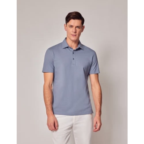 Ocean Blue Mercerised Pique Polo Shirt - Short Sleeve