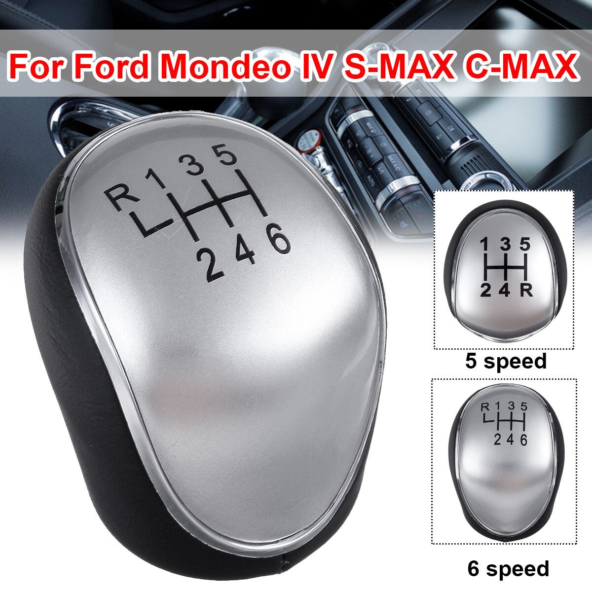 6 Speed Gear Shift Knob For Ford Mondeo IV Mk4 S- - Kuga Transit Connect 6 Speed