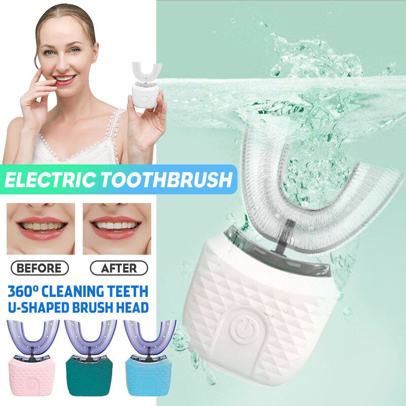 360&deg; 3 Modes Ultrasonic Automatic Toothbrush IPX7 Waterproof USB Charging U Shape Electric Toothbrush For Travel And Household Adult Use Pink