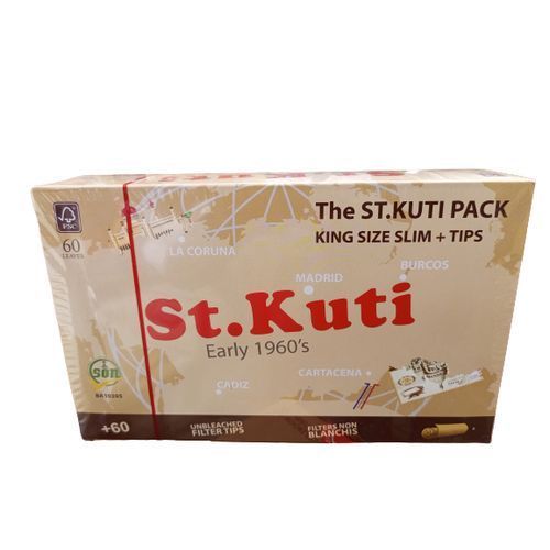 St Kuti Kingsize Slim Raw Rolling Paper + Tips - 60 Leaves
