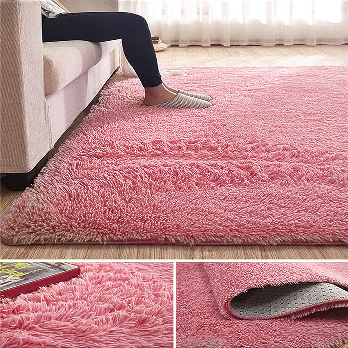 Shaggy Rug Super Plush Non-Slip Large Rugs Floor Carpet Living Room 230&times;160CM Pink