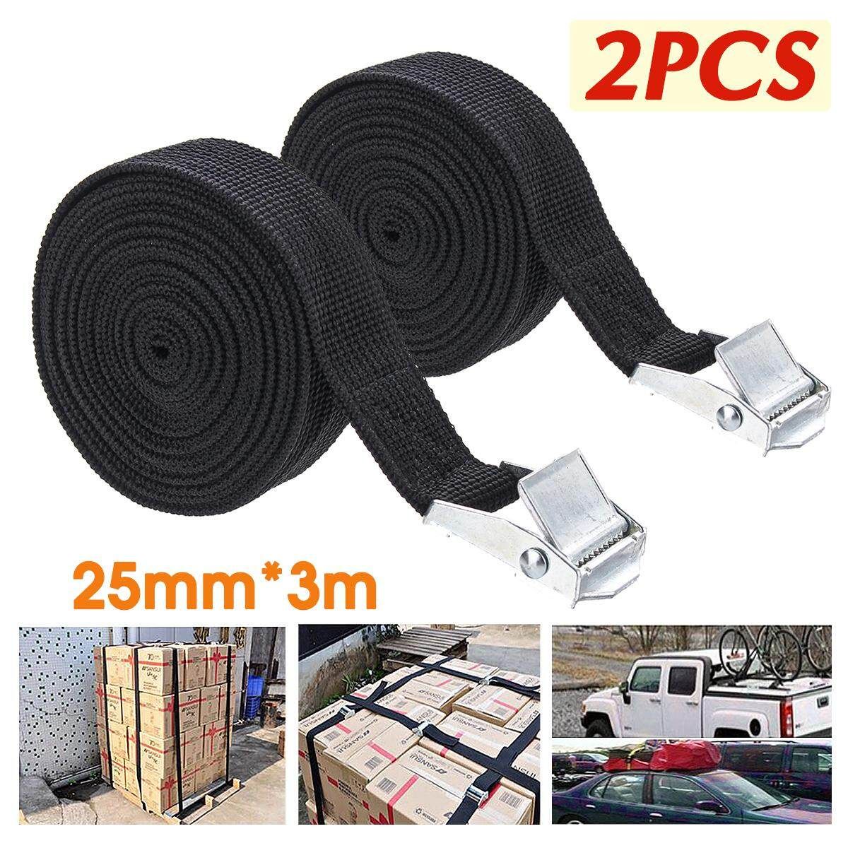2 Set Of 2 Buckled Straps Tie Down Lashing Cam Buckle Roof Rack 25mm X 3 Mts Black
