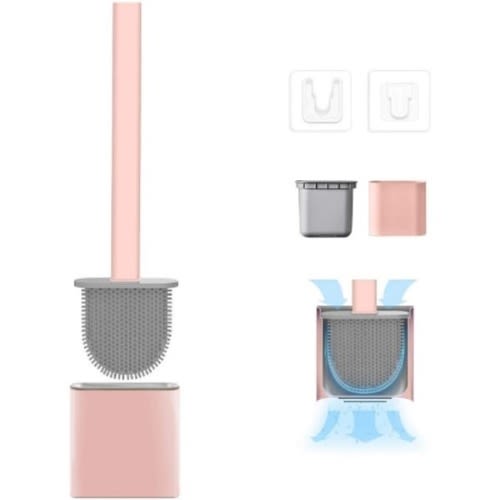 Silicon Flat Toilet Brush With Wall Hook - Pink