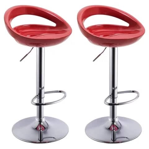 Set Of 2 Glossy Round Swivel Counter Height Bar Stool - Red