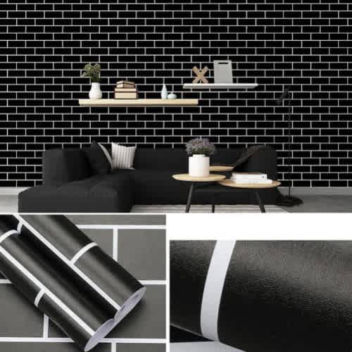 Plaid Waterproof Pvc Self Adhesive Wallpaper - (black)