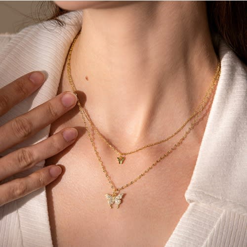 Ladies Double Necklace Butterfly Chain Necklace