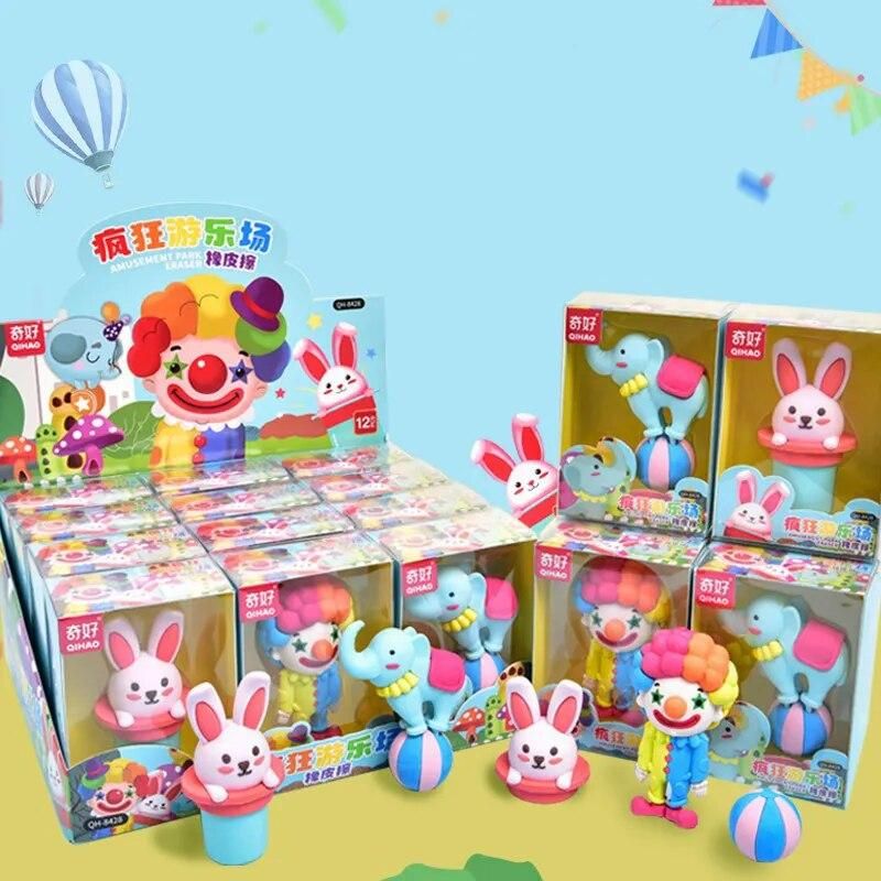 Fun Crazy Zoo Cartoon Cute 3D Eraser Clown Magic Rabbit Acrobatic Elephant Student Supplies Eraser Children's Gifts