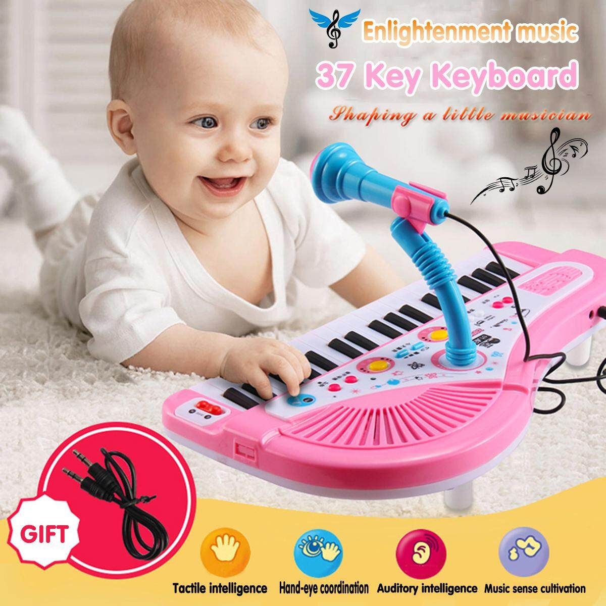 37 Key Piano Musical Toy Microphone Kids Electronic Multifunctional Keyboard For Child Gift Pink