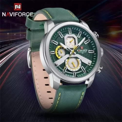 Leather Strap Green Luxury Chronograph Men's Wrist Watch
