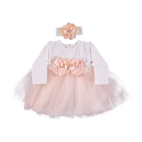 Baby Girl Dress Full Roses With Beads Salmon