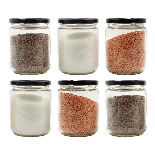 Set Of 6 Round Preserving Jar With  Lid - 480ml