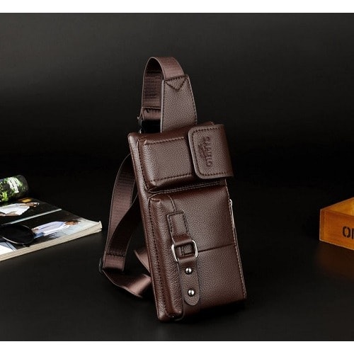 Leather Crossbody Bag - Brown