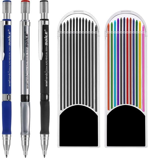 3pcs 2.0 Mm Mechanical Pencil With 2 Cases Lead Re