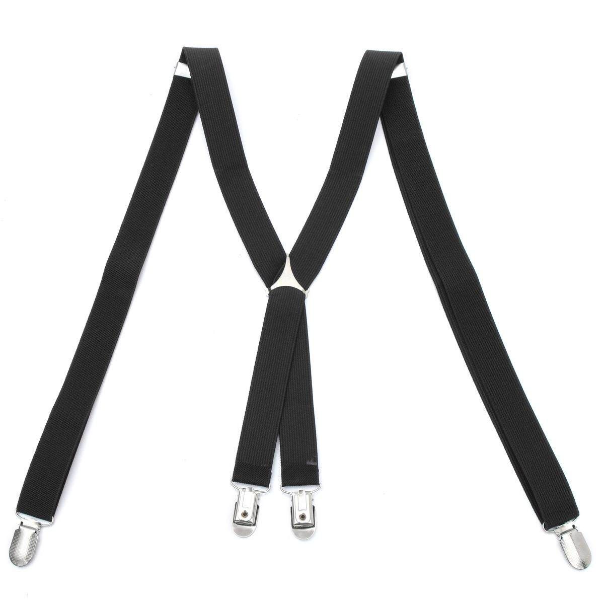 Men's X-Back Clip Suspenders Adjustable Elastic Retro Formal Dress Tux Unisex Black (black)