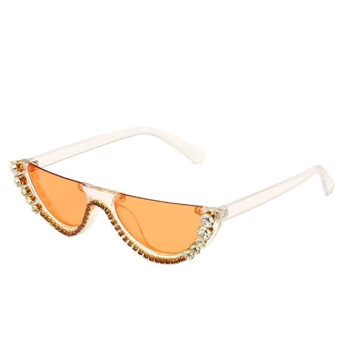 Half Frame Crystals Sunglasses- Orange
