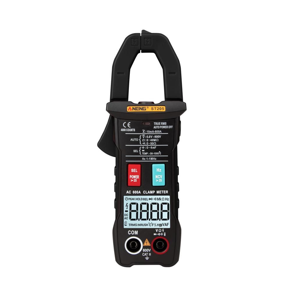 ANENG ST205 4000 Counts Full Intelligent Automatic Range True RMS Digital Multimeter Clamp Meter AC/DC Voltage NCV Resistance Auto Range Flashlight with Temperature Measurement