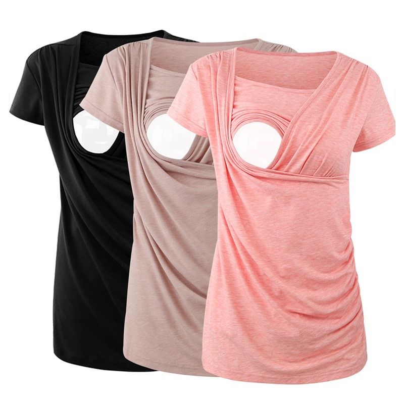 Maternity Clothes Top Striped Breastfeeding Tee Shirt Women's Pregnancy Nursing