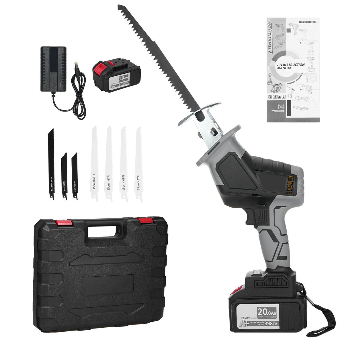 Reciprocating Saw 3000SPM No-load Speed Reciprocating Saw Logging Saw with 8 Saw Blades for Cutting Wood Metal and PVC