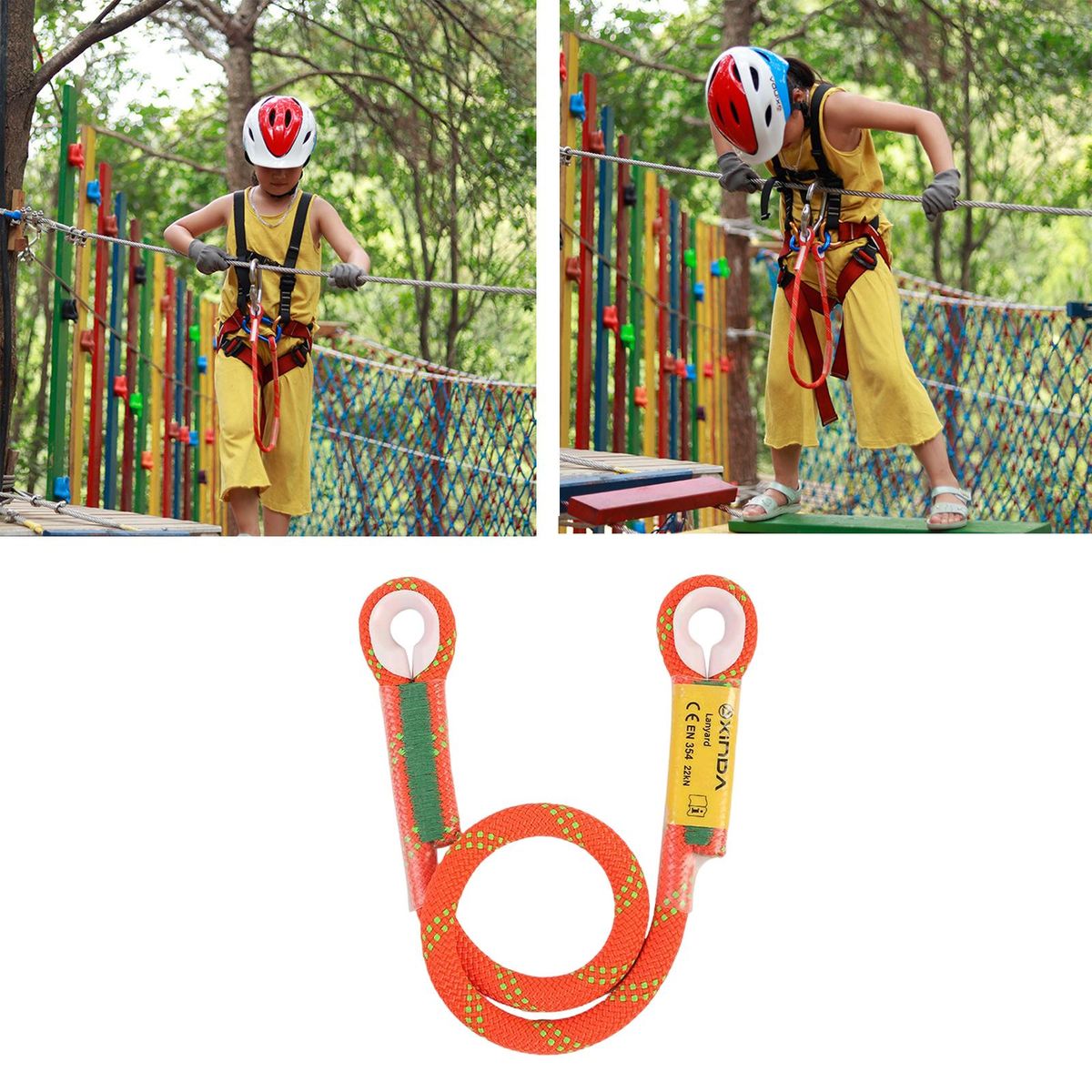 22kN Climbing Prusik Cord Rope Presewn Safety Lanyard Orange 120cm