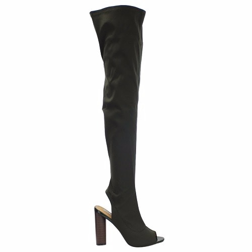Over The Knee Thigh High Heel Boots - Olive Green