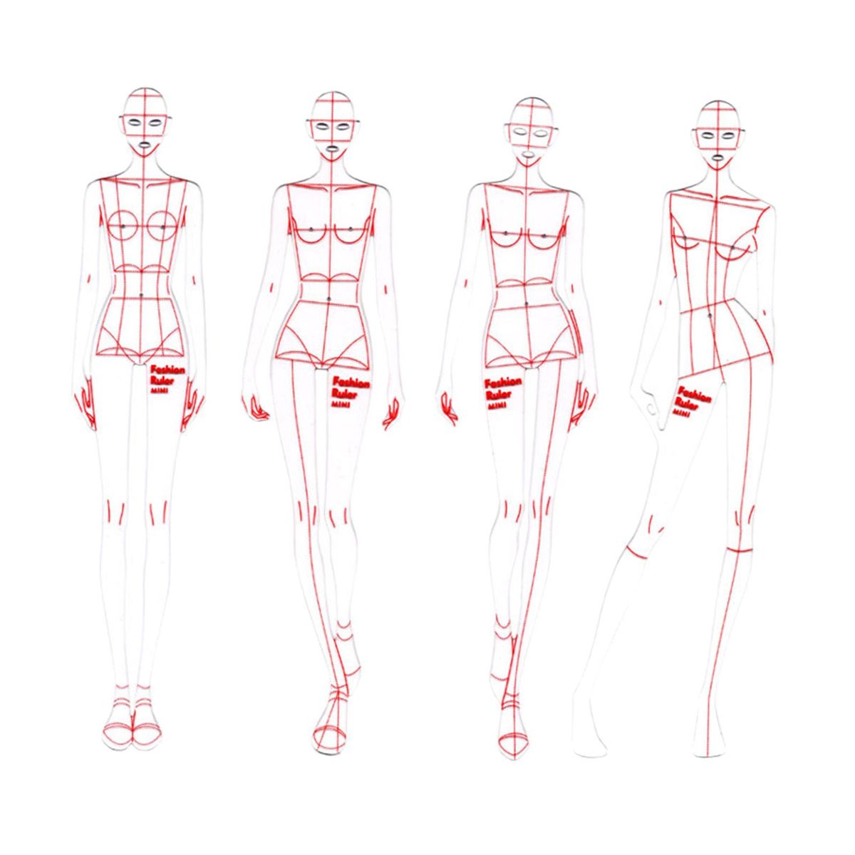 4 Models Fashion Ruler Set Figure Sewing Design Template Rulers A