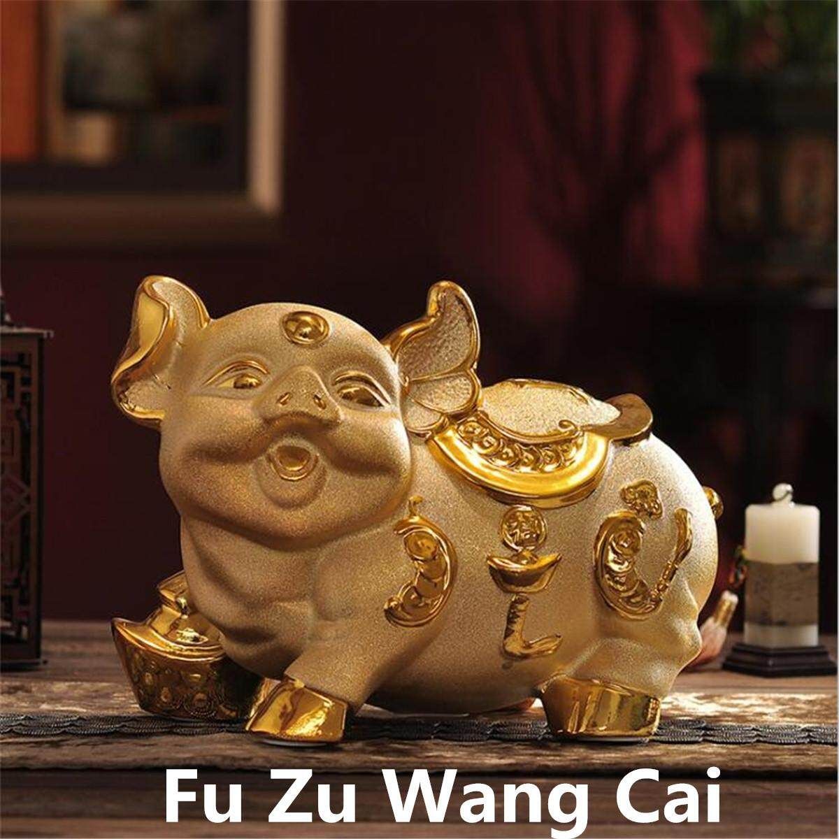 2019 Chinese Lucky Money Wealth Pig Statue Piggy Mascot Decor Ornament Gift Chinese Feng Shui Lucky Money Wealth Pig Statue 2019 FUZU Wangcai Trumpet