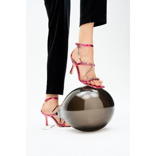 Pink Strappy Diamante Heeled Sandal