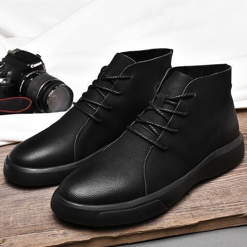 Men's Genuine Leather Boots High Top Martin Boots-Black