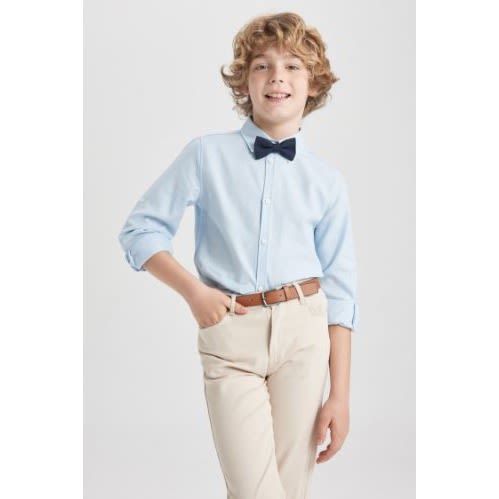 Boys Plain School Shirt With Bold Black tie - Longsleeve -  Size 11 - Blue