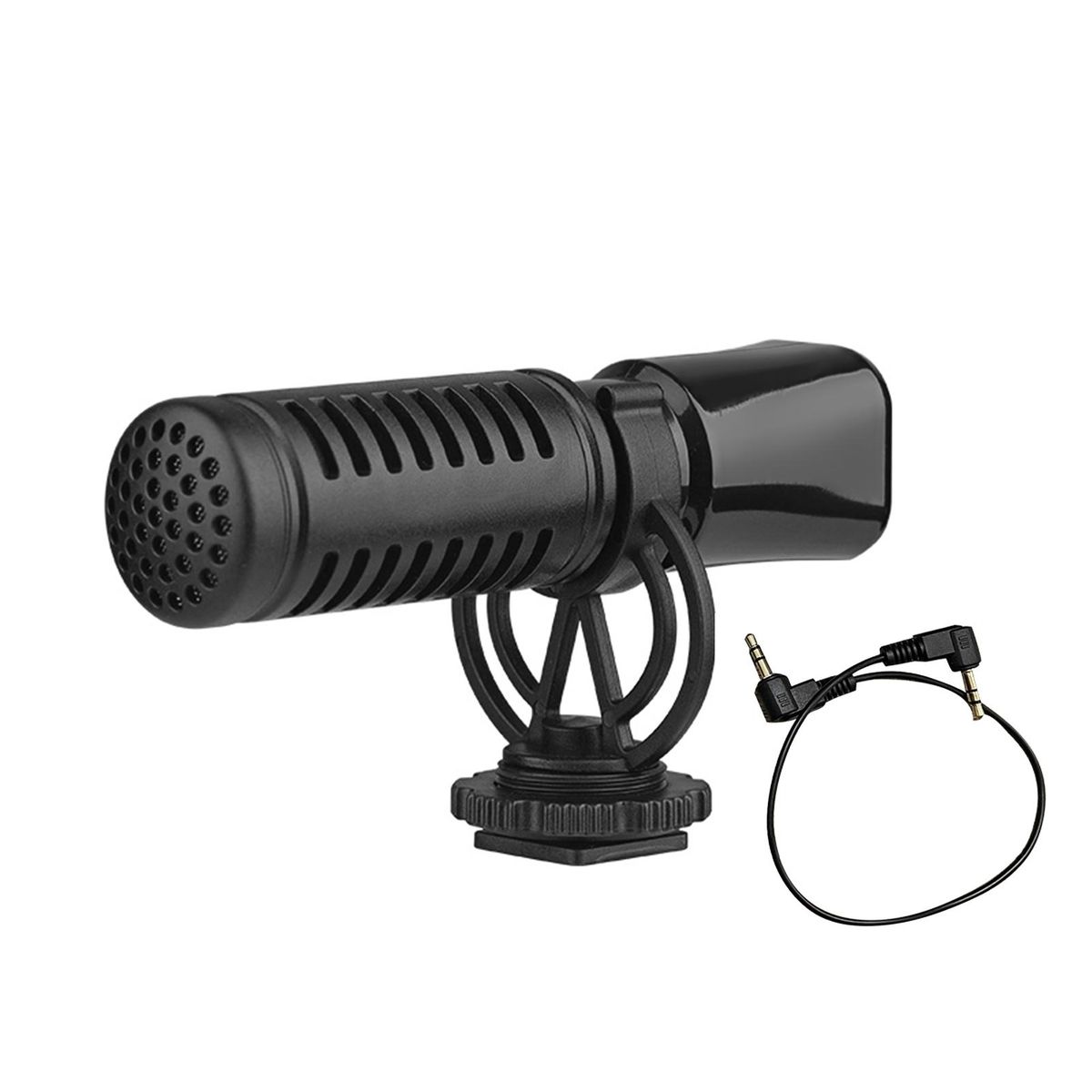 Mini Microphone Cardioid Condenser Mic with Shock Mount Windscreen 3.5mm TRS Plug for DSLR Camera Vlog Live Streaming Video Recording