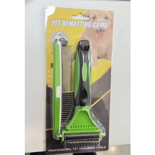 TD Dematting Pet Comb With Dual Rake - Green