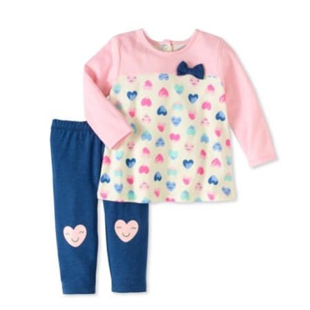Newborn Baby Girl Tunic Top And Leggings Outfit Set- Pink And Bue