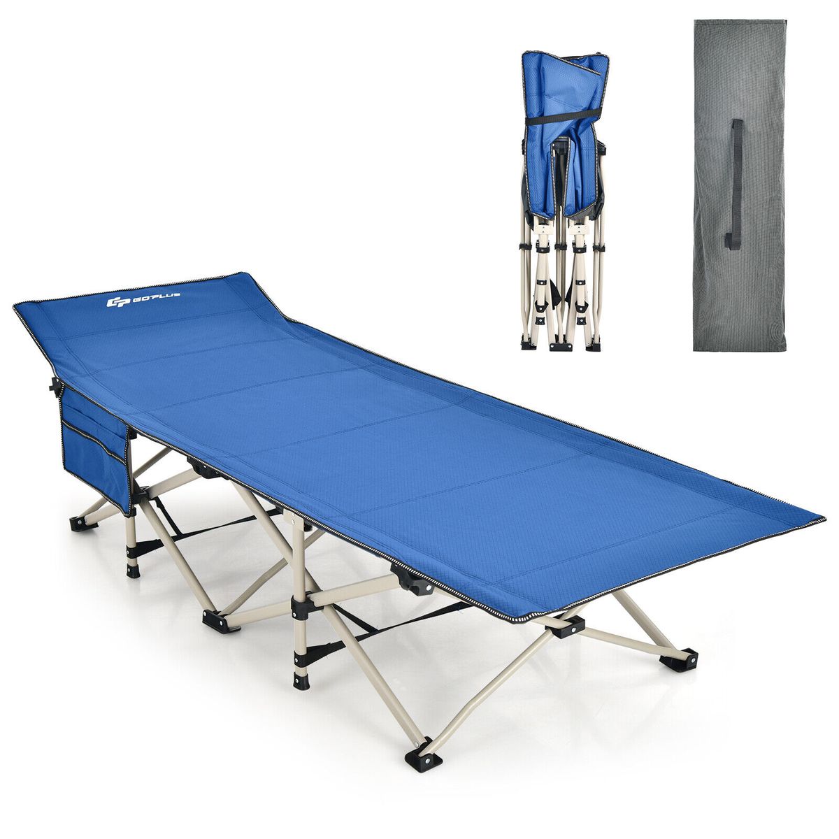 Heavy-Duty Steel Sleeping Camping Cot Wide Foldable Blue