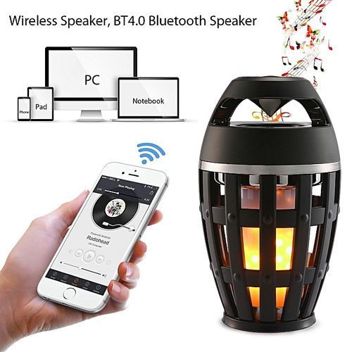 Flame Atmosphere Wireless Speaker Portable V4.2 Bluetooth Speaker With LED Flickers Flame Light Wireless Stereo Super Bass And Sound For Iphone Ipad Android, Outdoor Camping, Bedroom, Restaur HT-S