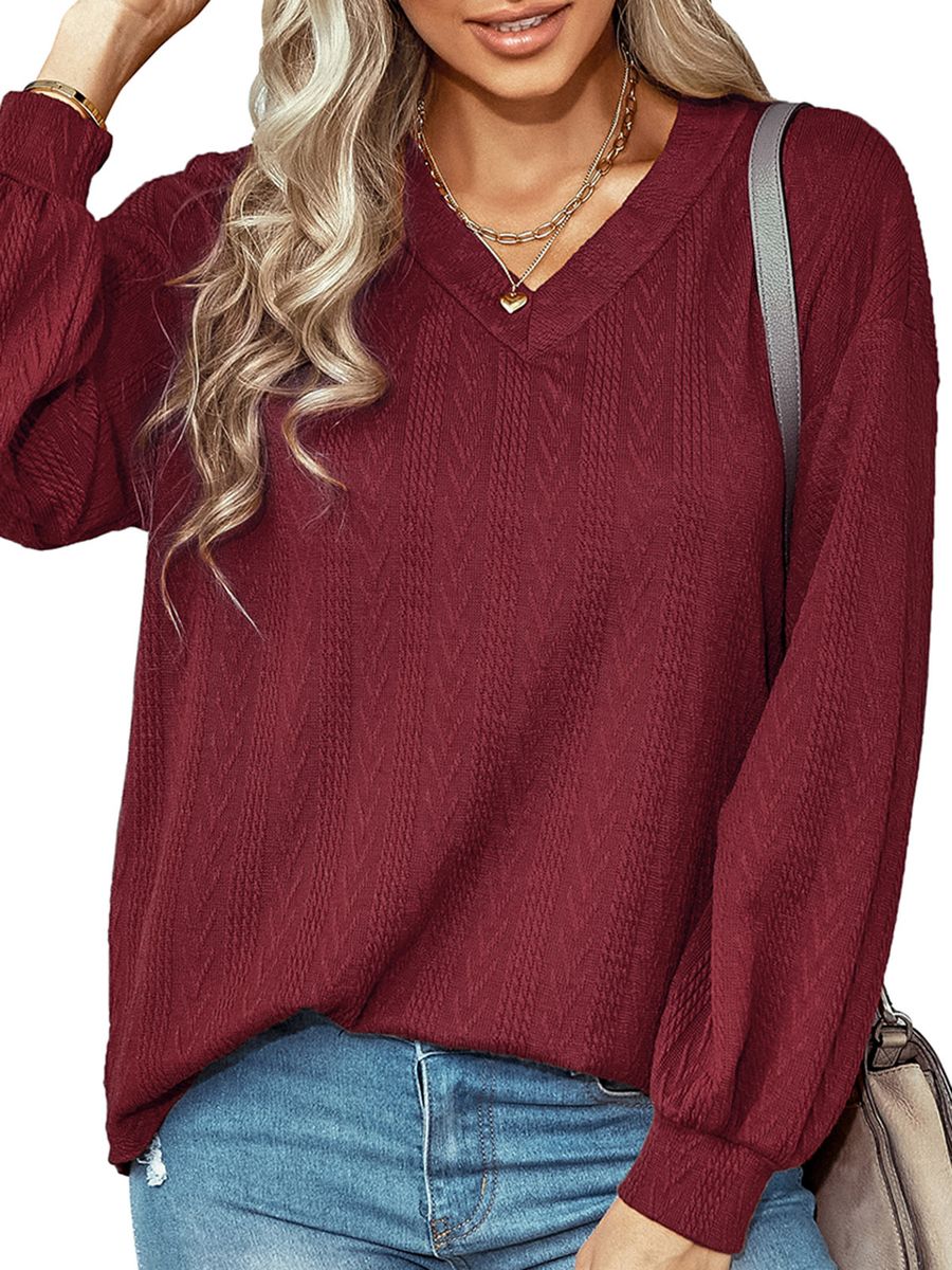 Women Loose Sweatshirt Long Sleeve V Neck Casual Pullovers