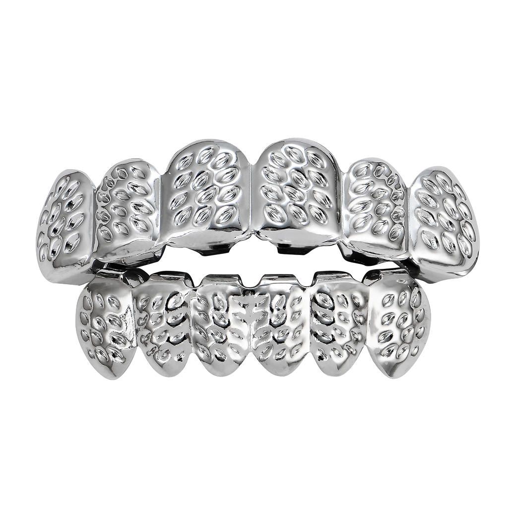 18K Hip Hop Teeth Grill Top & Bottom Grill Set Grill Mouth Silver