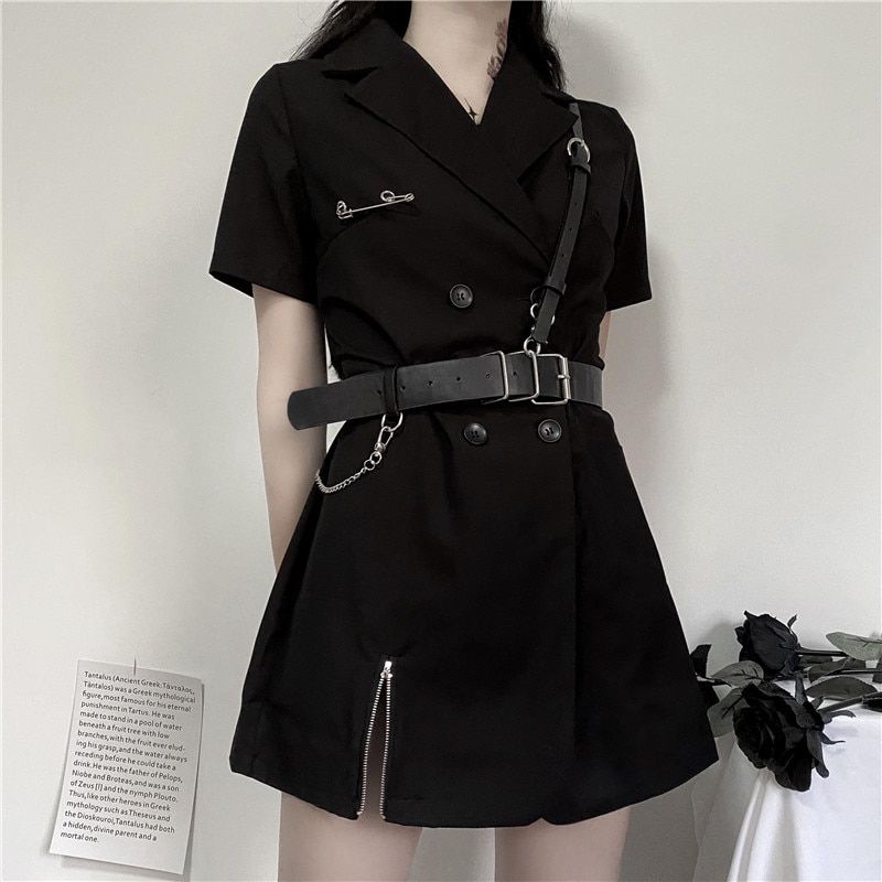 Black Dress Korean Harajuku Vintage Mini Suit Summer Dresses For Women 2020 Elegant Office Clothes Cosplay