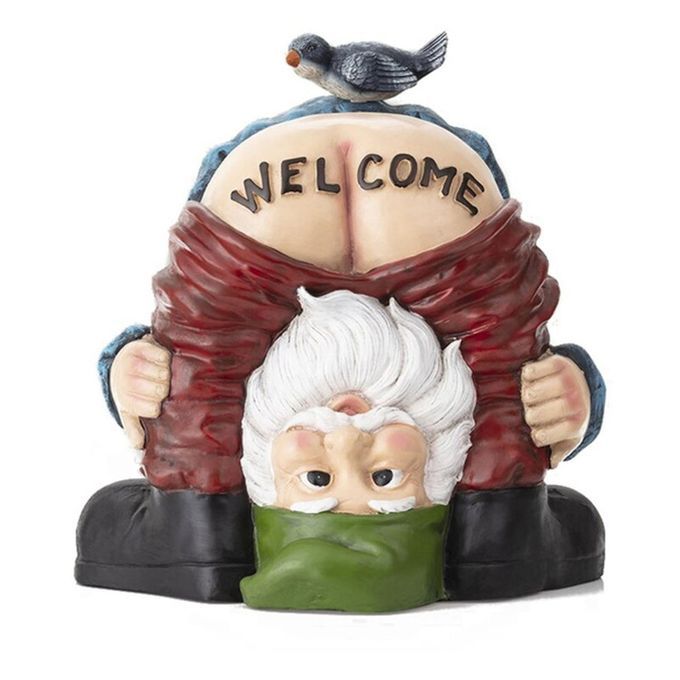 Funny Wel Ome Gnome With Bird Statue De Orative   Dwarf Resin Doll  Raft- Olorful