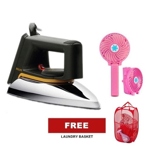 Electric Dry Iron And Mini Fan + Free Laundry Basket