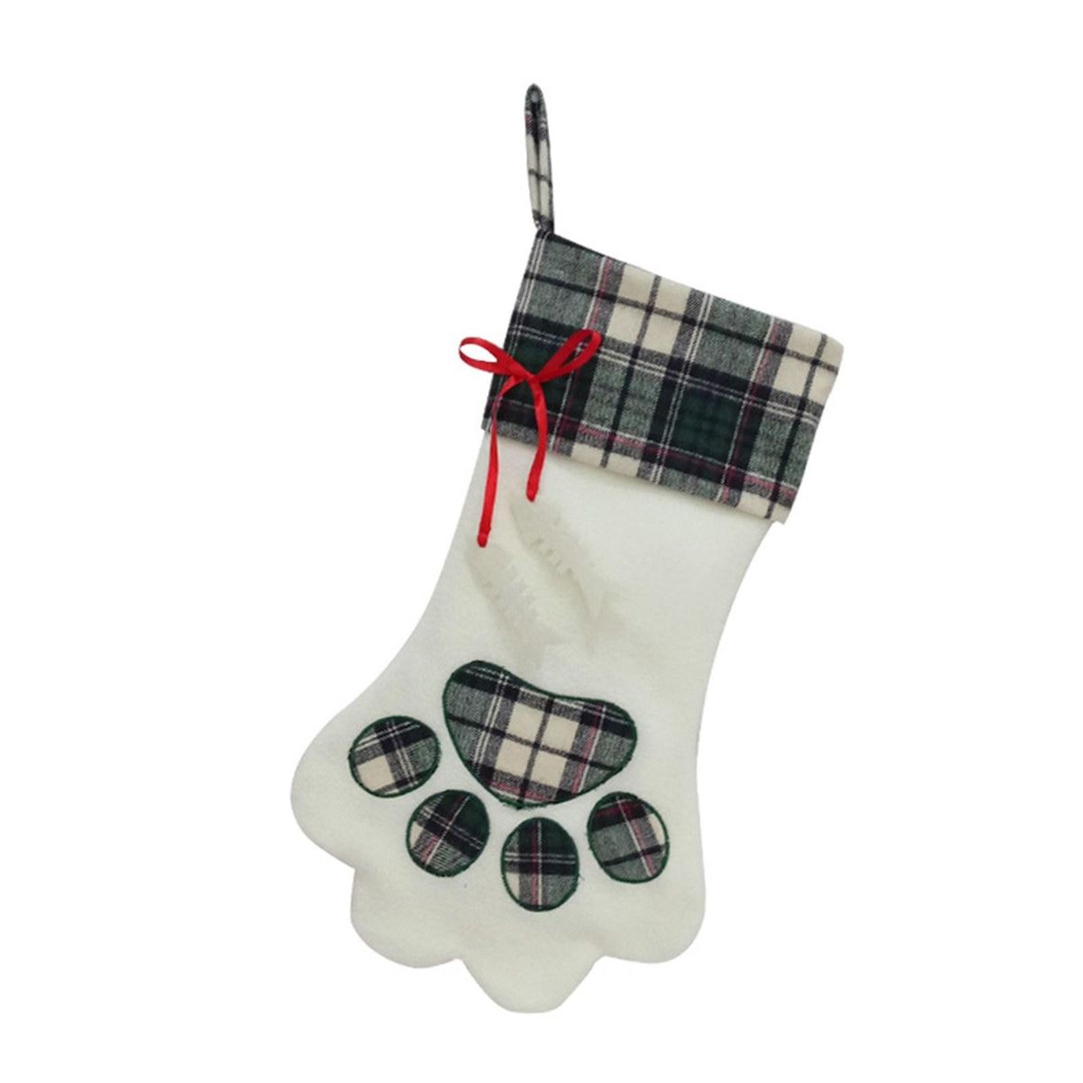 Christmas Candy Stocking Pet Paw Pattern Reusable Tote Bags Gift Tote Bag Happy Hanging Socks for Holiday and Christmas Decorations