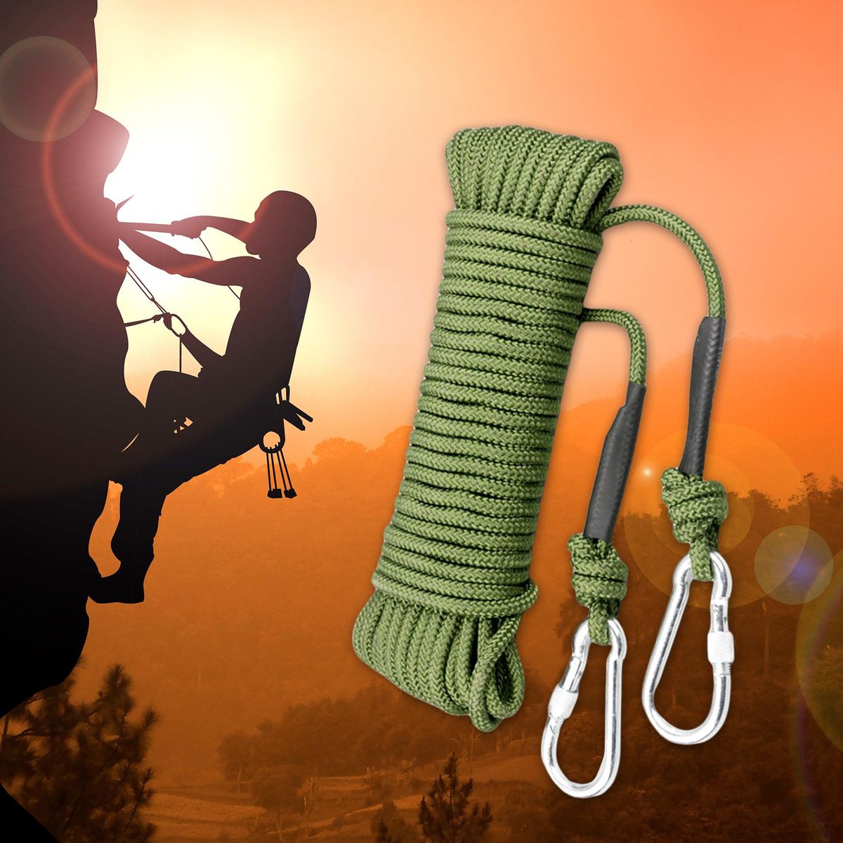 Static 8 Mm Climbing Rope Fire  With 2 Carabiners