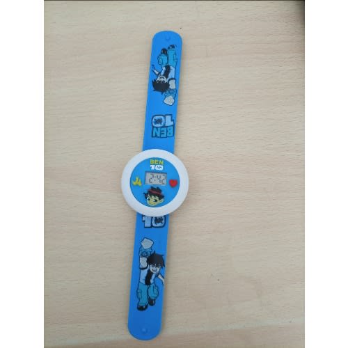 Boy's Ben 10 Cartoon Character Round Face Digital Clasp Watch - Blue