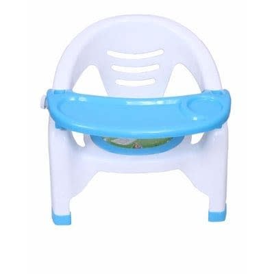 Baby Chair With  Attached Table Top - White & Blue