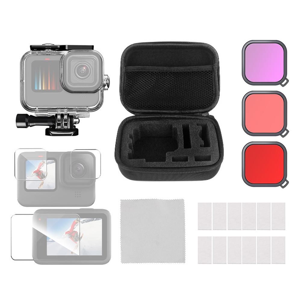 Andoer Sport Camera Waterproof Case 35M Protective Underwater Housing Shell with Storage Case Tempered Glass Lens Protectors Color Filters Replacement for GoPro Hero10 9 Surfing Snorkeling Deep Diving