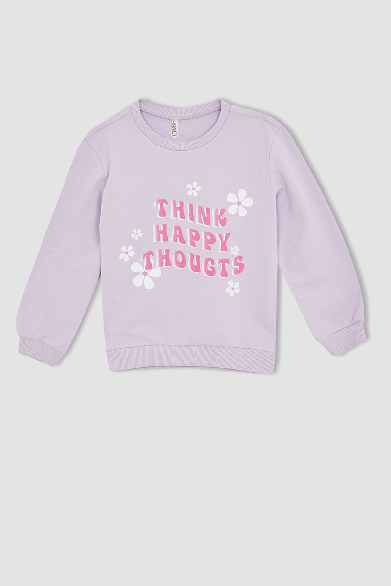 Girl Regular Fit Crew Neck Knitted Sweat Shirt - Purple